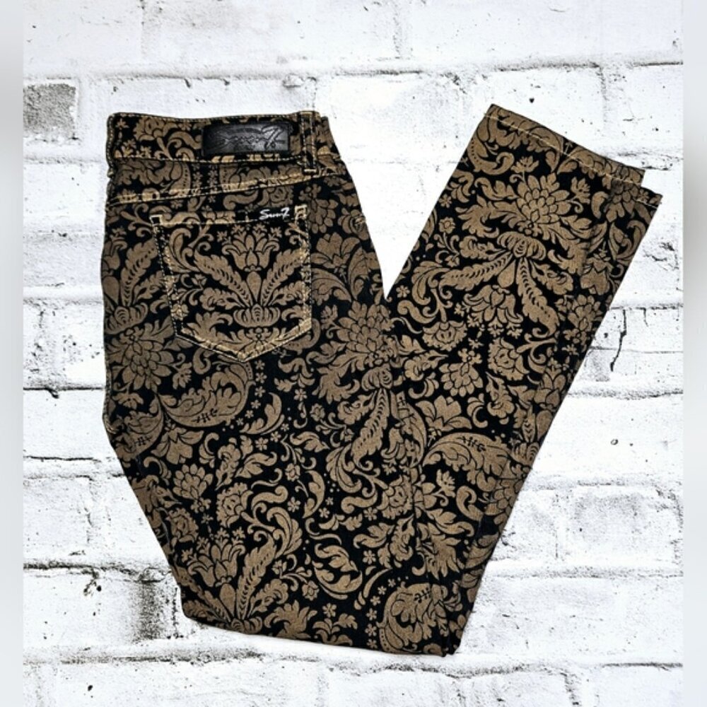 Seven7 Paisley Print Skinny Jeans Womens 6 Black Brown Stretch Mid Rise - Picture 3 of 10